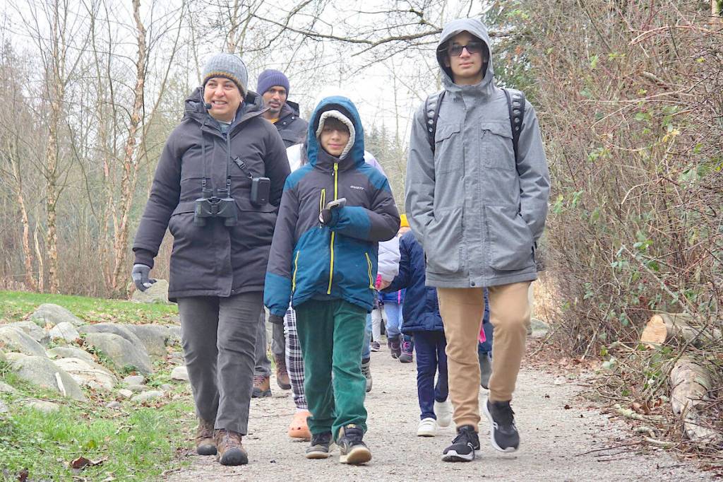 Langley City-based Explore Science Club founder Nehal Saleh (left) guided the 8th annual Christmas Bird Count for Kids (CBC4Kids) at Langley City&rsquo;s Brydon Lagoon on Sunday, Dec. 28. (Dan Ferguson/Langley Advance Times)