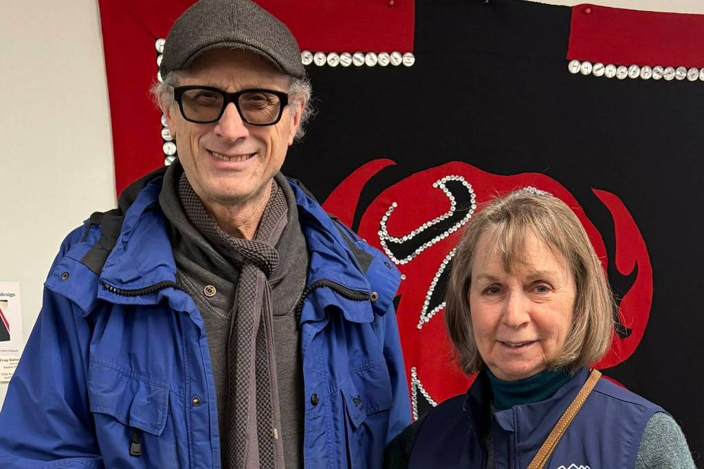 Phil Burton presents a $6,000 cheque from the Wilp Sa Maa&rsquo;y Harvesting Co-operative to Robin MacLeod of Northwest Scholarship Foundation. The new scholarship will be available to Hazelton grads.